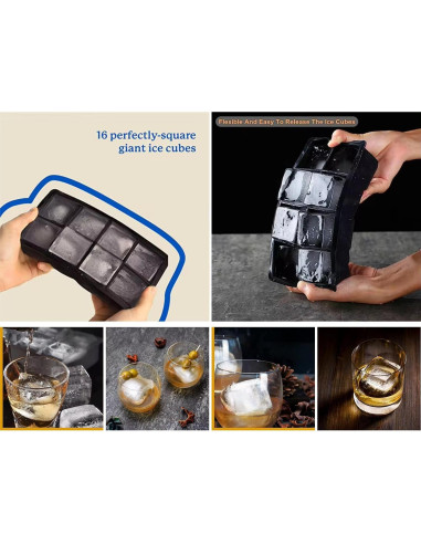 Bandeja de Hielo de Silicona DUTHINGS - 2 Moldes Grandes 16 Cubos
