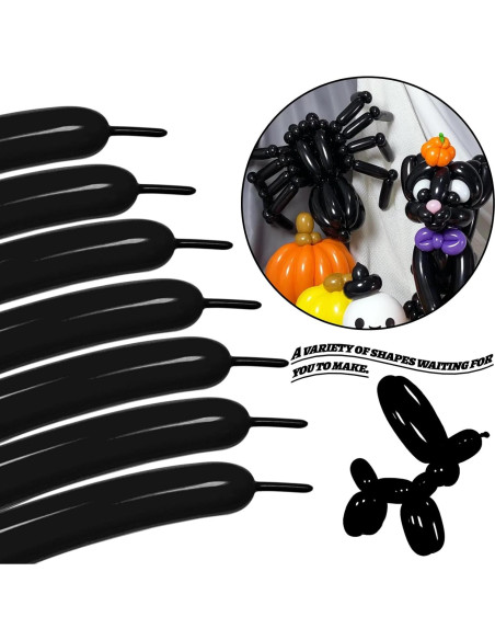 100 Globos Largos Negros 260Q para Modelado y Decoración