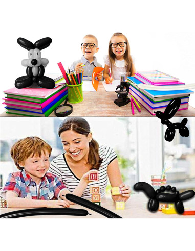 100 Globos Largos Negros 260Q para Modelado y Decoración