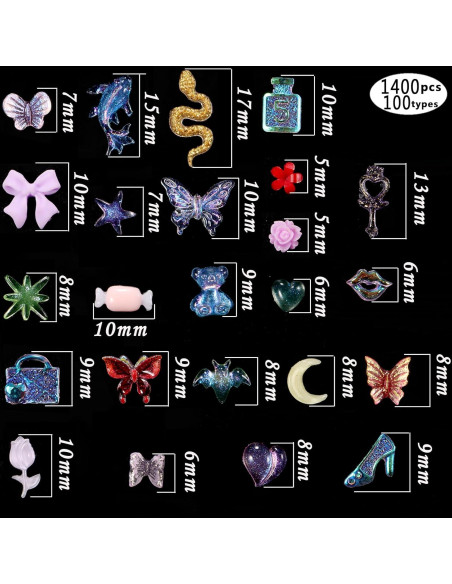 Set de 250 Adornos para Uñas 3D Tanhu - Colores y Formas Variadas