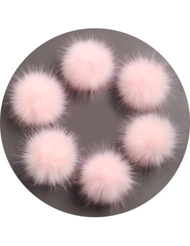 Paquete de 6 Pompones de Piel Falsa LFOUVRE Rosa 10 cm