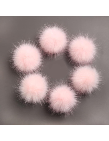 Paquete de 6 Pompones de Piel Falsa LFOUVRE Rosa 10 cm