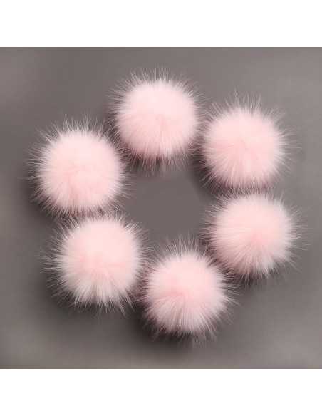 Paquete de 6 Pompones de Piel Falsa LFOUVRE Rosa 10 cm