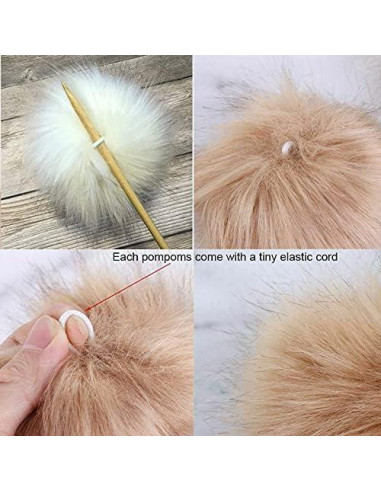 Paquete de 6 Pompones de Piel Falsa LFOUVRE Rosa 10 cm