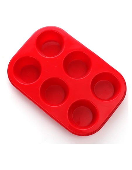 Molde de Muffin de Silicona Aokinle 6 Tazas Antiadherente Rojo Molde de Muffin de Silicona Aokinle 6 Tazas Antiadherente Rojo