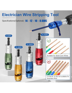 Pelacables Smasener AWG 8 en 1 con 25 tuercas para taladro 2