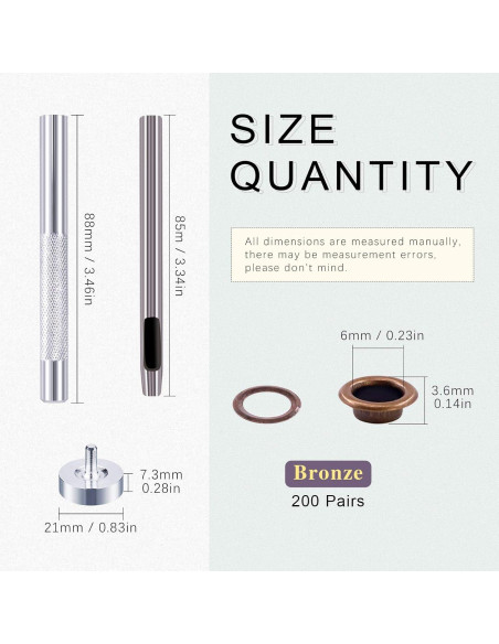 Kit de Ojetes de Bronce Swpeet 206 Sets 6mm con Herramientas