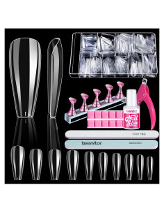 Kit de Uñas Postizas Transparentes Teenitor 600 Pcs Coffin