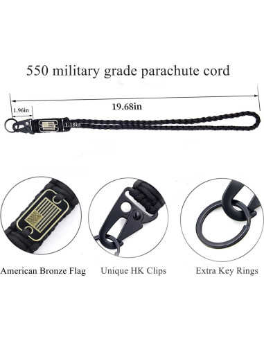 Llavero Lanyard Paracord CHENXIKK 50cm Alta Resistencia Negro