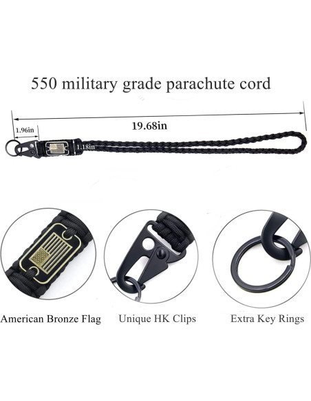 Llavero Lanyard Paracord CHENXIKK 50cm Alta Resistencia Negro