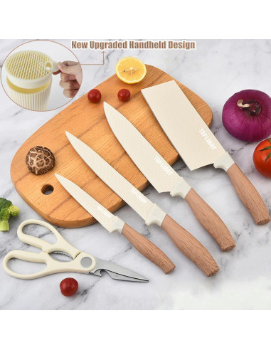 Juego de cuchillos de cocina Wiztoynia 6 piezas acero inoxidable beige