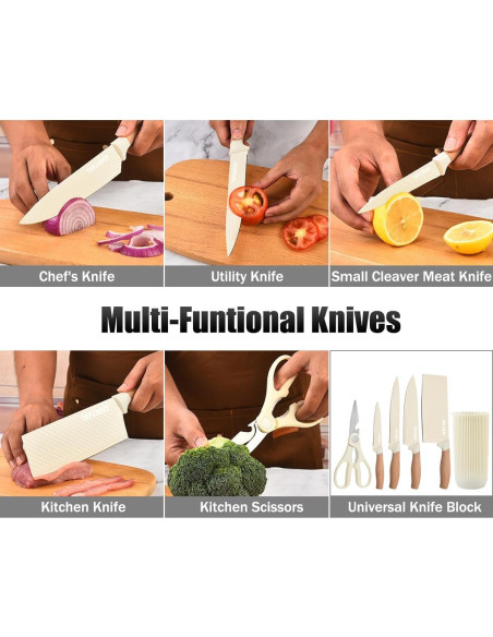 Juego de cuchillos de cocina Wiztoynia 6 piezas acero inoxidable beige Juego de cuchillos de cocina Wiztoynia 6 piezas acero inoxidable beige