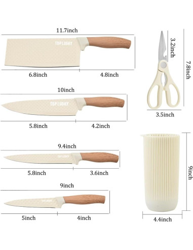 Juego de cuchillos de cocina Wiztoynia 6 piezas acero inoxidable beige