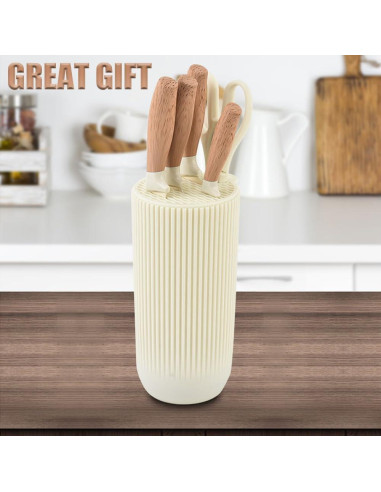 Juego de cuchillos de cocina Wiztoynia 6 piezas acero inoxidable beige