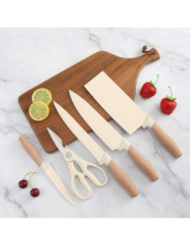 Juego de cuchillos de cocina Wiztoynia 6 piezas acero inoxidable beige