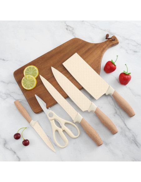Juego de cuchillos de cocina Wiztoynia 6 piezas acero inoxidable beige Juego de cuchillos de cocina Wiztoynia 6 piezas acero inoxidable beige
