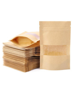 Bolsas de Papel Kraft con Ventana Tecbeauty 100pcs 9x14cm