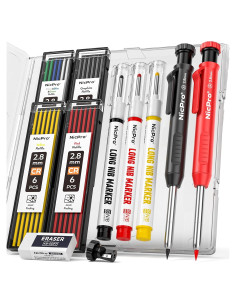 Nicpro Lápiz de Carpintero Mecánico 2 Pack con Sacapuntas y 26 Recargas