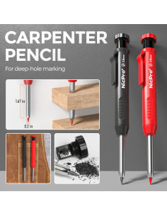 Nicpro Lápiz de Carpintero Mecánico 2 Pack con Sacapuntas y 26 Recargas 2