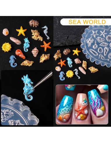 Kit de Moldes de Uñas Oceánicas JFIYUO - 3 Piezas Silicona