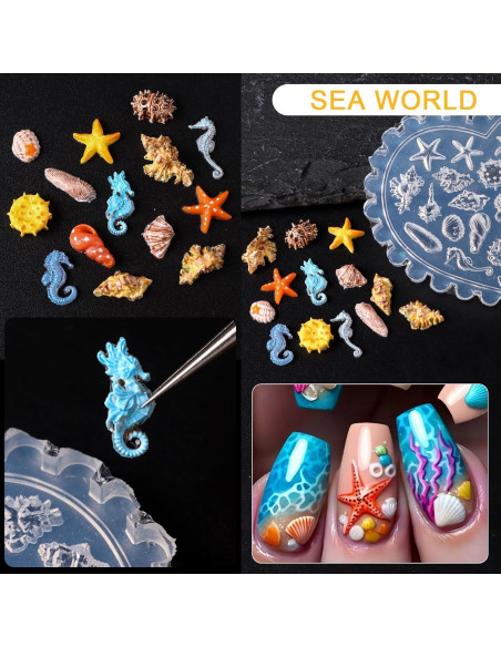 Kit de Moldes de Uñas Oceánicas JFIYUO - 3 Piezas Silicona