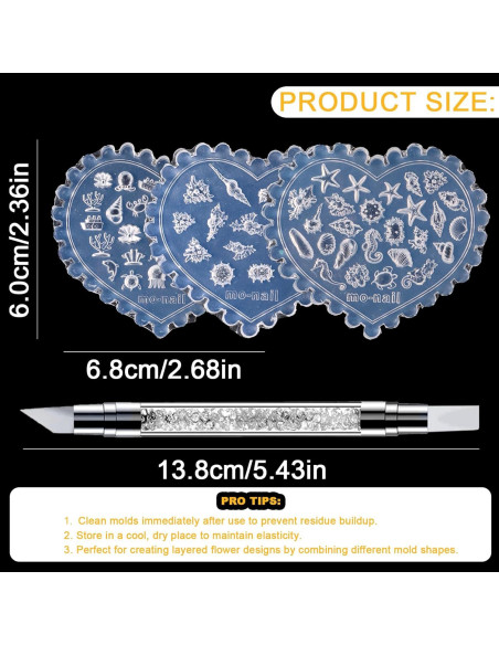 Kit de Moldes de Uñas Oceánicas JFIYUO - 3 Piezas Silicona