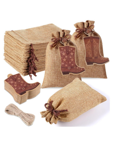 50 Bolsas de Yute Mooliwe con Cierre y Etiquetas Vaqueras