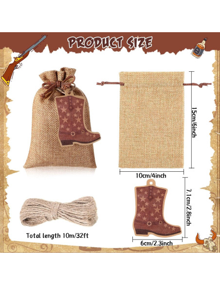 50 Bolsas de Yute Mooliwe con Cierre y Etiquetas Vaqueras