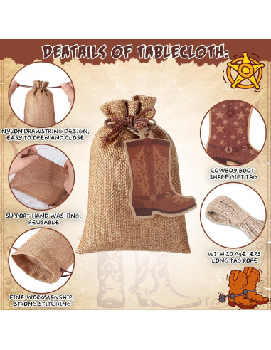 50 Bolsas de Yute Mooliwe con Cierre y Etiquetas Vaqueras