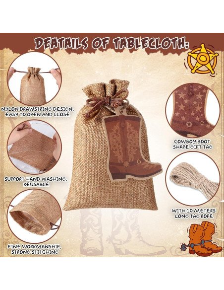 50 Bolsas de Yute Mooliwe con Cierre y Etiquetas Vaqueras