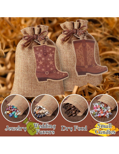 50 Bolsas de Yute Mooliwe con Cierre y Etiquetas Vaqueras