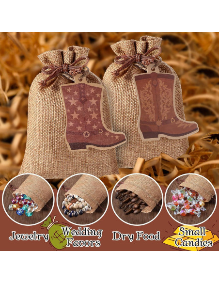 50 Bolsas de Yute Mooliwe con Cierre y Etiquetas Vaqueras