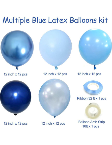 Kit de 60 Globos Metálicos Azules 30 cm para Fiestas