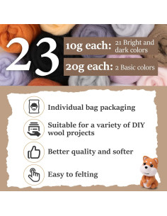 Kit de Lana para Fieltro ZXIIXZ 23 Colores 250g Manualidades 2