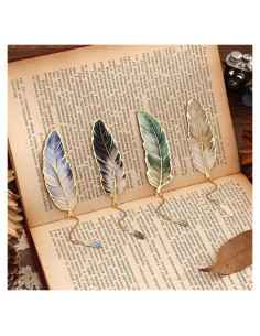 Juego de 4 marcapáginas de metal icceemee con colgante