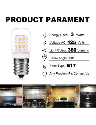 Bombilla E17 3W 2700K para Microondas Whirlpool - 2 Paquete