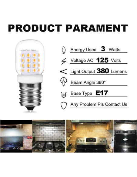 Bombilla E17 3W 2700K para Microondas Whirlpool - 2 Paquete