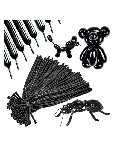 100 Globos Largos Negros de Láttex para Modelar Animales 30 cm