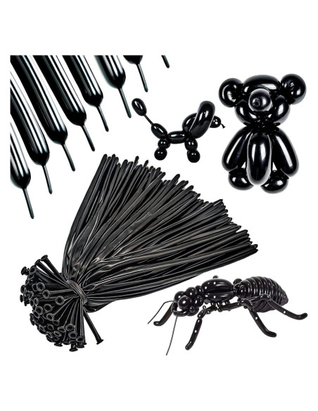 100 Globos Largos Negros de Láttex para Modelar Animales 30 cm