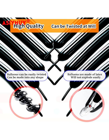 100 Globos Largos Negros de Láttex para Modelar Animales 30 cm