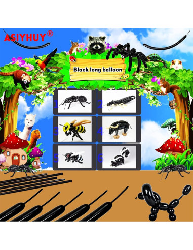 100 Globos Largos Negros de Láttex para Modelar Animales 30 cm