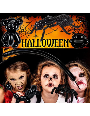 100 Globos Largos Negros de Láttex para Modelar Animales 30 cm