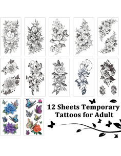 Tatuajes Temporales Cerlaza Flores y Mariposas 3D - 12 Hojas 2