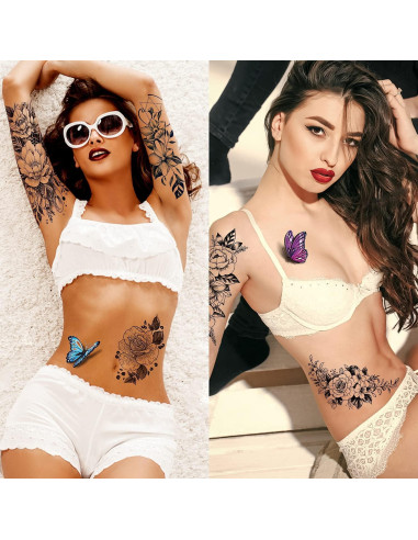Tatuajes Temporales Cerlaza Flores y Mariposas 3D - 12 Hojas