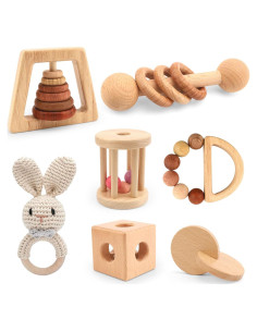 Juego de Sonajeros de Madera Natural 7PCS Montessori