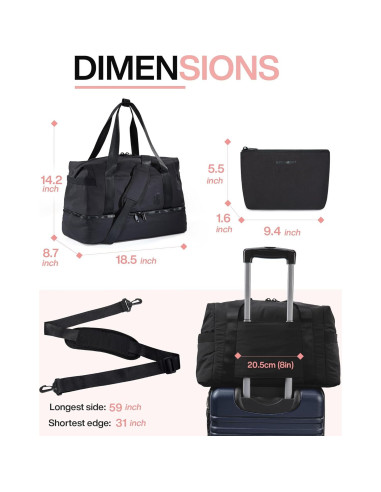 Bolsa de viaje BAGSMART para mujeres 37L con compartimento para zapatos