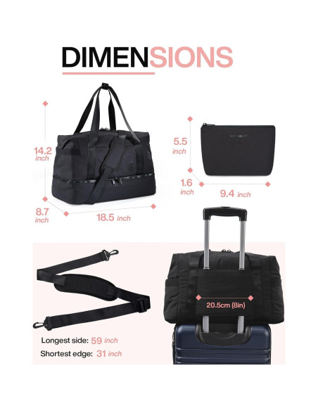 Bolsa de viaje BAGSMART para mujeres 37L con compartimento para zapatos