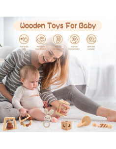 Juego de Sonajeros de Madera Natural 7PCS Montessori 2