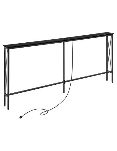 Mesa Consola Estrecha ELYKEN 5.9"x70.9" con Carga USB, Negro