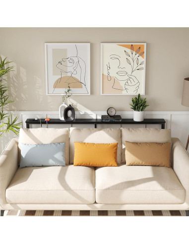 Mesa Consola Estrecha ELYKEN 5.9"x70.9" con Carga USB, Negro